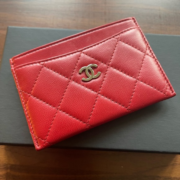 CHANEL Accessories - Chanel authentic red rare lambskin cardholder like new